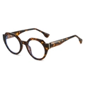 Retro tortoiseshell round frame glasses with blue light blocking lenses and gold accents - Tortoise Frame Clear Lens
