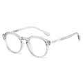 Retro round glasses frame in light grey transparent TR90 with metal decorative temples - Transparent Grey Frame Clear Lens