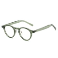 Retro transparent green TR90 round frame glasses with silver metal nose bridge accents - Transparent Green / Clear Lens