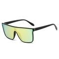 Fashion sports sunglasses with glossy black frame and yellow-green gradient reflective lenses - Regular / Standard Black Frame Gold Mirror Lenses