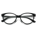 Montura de gafas TR90 negra clásica grande y redonda con diseño ojo de gato - Montura Negra Lentes Transparentes