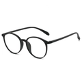 Classic round matte black glasses frames with lightweight ergonomic temples on white background - Matte Black Frame Clear Lens