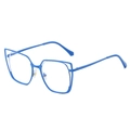 Klein blue cat-eye metal glasses frame with geometric double-rim design for women - Blue Frame