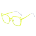Fluorescent yellow metal cat eye glasses frame with stylish hollow double-line structure - Yellow Frame