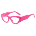 Fashionable bright pink cat-eye glasses frame with thick geometric temples and clear lens - Rose Red Frame + Clear Lens