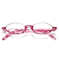 Vintage round eyewear frame in pink patterned acetate and gold metal hybrid design - Red Stripe Frame White Lens