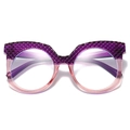 Occhiali rotondi oversize alla moda con sfumatura viola e rosa e montatura testurizzata - Montatura Viola Rosa Lenti Trasparenti