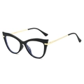 Occhiali cat-eye neri retrò con stanghette in metallo dorato e lenti anti luce blu - Montatura Nero Lucido / Lenti Trasparenti