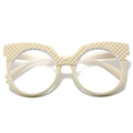 Occhiali oversize beige chic con trama goffrata e lenti anti-luce blu eleganti - Montatura Bianco Riso Lenti Trasparenti