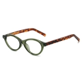 Retro oval glasses with olive green frame and brown tortoiseshell patterned temples - Green Frame Leopard Temples