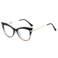 Occhiali anti luce blu cat-eye con montatura sfumata nero ambra e stanghette dorate - Montatura Sfumata Nero e Tè Lenti Trasparenti