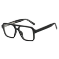 Occhiali da pilota neri a doppio ponte con montatura spessa e rivetti in argento - Stile Aviator (XYG1009) / Nero