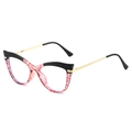 Cat-Eye-Brille mit schwarz-rot marmoriertem Rahmen und schlanken goldenen Metallbügeln - Schwarz-roter Rahmen Klare Gläser
