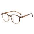 Classic amber tortoise shell TR90 oval glasses frame with golden metal accents - Gradient Tea Frame Clear Lens