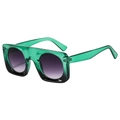 Occhiali da sole squadrati oversize con montatura verde-nero e lenti viola sfumate - Montatura Verde Trasparente Lenti Doppie Grigie
