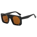 Modern oversized square sunglasses with flat top design and round lenses in black frame - Shiny Black Frame Tea Lens