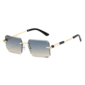 Gafas de sol sin montura con lentes degradadas azul marrón y patillas doradas - Régulier / Montura Dorada Lente Azul Té