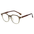 Retro oval TR90 glasses frame in translucent brown gradient with metal diamond hinge - Translucent Green Frame Clear Lens