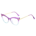 Cat-Eye Blaulichtfilter-Brille mit lila Farbverlauf und goldenen Metallbügeln für Damen - Violett Blau Rahmen Klare Gläser