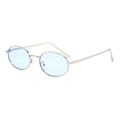 Retro silver metal oval sunglasses with light blue lenses for a vintage cat-eye look - Regular / Standard Silver Frame with Blue Lenses