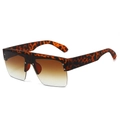 Oversized flat top sunglasses with leopard print frames and brown gradient lenses - Leopard Frame Gradient Brown Lens