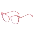 Pink butterfly shaped metal glasses frame with trendy chic wave design for women - Pink Frame Clear Lens