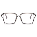Square brown metal glasses with a unique double-layered hollow frame design - Coffee Frame Clear Lens