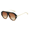 Retro flat top oversized aviator sunglasses with gold temples and gradient brown lenses - Black and Tortoise with Tea Gradient Lenses