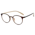 Retro round tortoise shell eyeglasses frame with black temples and beige ear tips - Tea and Beige