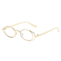 Oval double-rimmed gold metal glasses frames with creamy white temples for a retro look - Gold Frame Beige Tips