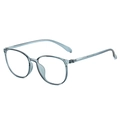 Grey-blue translucent TR90 round frame blue light blocking glasses in a 45-degree view - Regular (Inc. 13% VAT) Blue Frame White Lenses / Regular