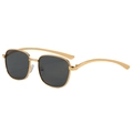 Retro square metal sunglasses with gold frame and dark grey lenses on white background - Gold Frame Grey Lens