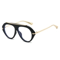 Montatura occhiali aviator oversize con cerchi in acetato nero e dettagli in metallo oro - Montatura Nero Lucido / Lenti Trasparenti