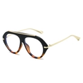 Montatura per occhiali da aviatore oversize vintage con barra dorata e design tartarugato - Montatura bicolore nero e leopardo lenti trasparenti