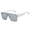 Futuristic silver flat top oversized sports sunglasses with mirrored lenses and metal studs - Silver Frame White Mirror Lens