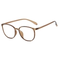 Retro round TR blue light blocking glasses in translucent tawny brown finish - Standard - Shiny Solid Brown Frame with White Lenses / Regular