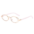 Futuristic rose gold oval glasses with double-layer frames and translucent pink temples - Rose Gold Frame Pink Tips