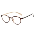 Retro TR90 round glasses frame with tortoise finish and bicolor asymmetric temples - Dark Tea Outer Cream Inner Frame Clear Lens