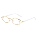 Retro golden metal oval eyeglass frames with double-rim design and milky white temples - Gold Frame White Tips