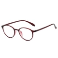 Ultralight TR90 round frame glasses for women in transparent dark red jelly finish - Wine Red Frame Clear Lens
