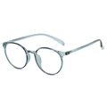 Minimalist round transparent grey blue anti-blue light glasses frame in a clear finish - Bright Blue Frame