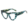 Gafas anti-luz azul cat-eye con patrón de mármol colorido y bisagras de metal dorado - Montura Leopardo Verde Lente Blanca
