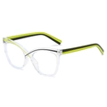 Cat eye glasses frame with transparent front and neon green black contrast temples - Transparent Frame Green Temples