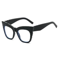 Black oversized cat eye glasses with geometric cut frames and anti-blue light lenses - Glossy Black Frame / Clear Lenses