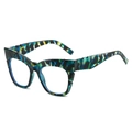 Oversized cat-eye glasses with multicolor marble acetate frame and geometric cut temples - Blue Stone Grain Frame White Lens