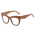Oversized brown cat eye glasses frames with geometric texture and blue light lenses - Brown Frame Clear Lens