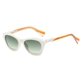 White cat-eye sunglasses with green gradient lenses and orange contrast temples - White Frame Green Lens