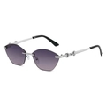 Frameless cat-eye sunglasses with purple gradient lenses and silver metal temples - Silver Frame Grey Tea Lens