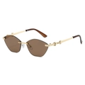 Brown cat-eye rimless sunglasses with gold horsebit metal temples and vintage lens - Regular / Regular (Includes 13% VAT) Gold Frame with Solid Tea Lenses