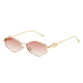Lunettes de soleil hexagonales chic avec monture dorée et verres dégradés roses - Standard / Monture dorée avec doubles verres rouges - Régulier